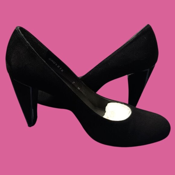 Stuart Weitzman  Suede Cageswoon Heels Round Toe Classic Womens Pumps Black 7.0M - Picture 8 of 16
